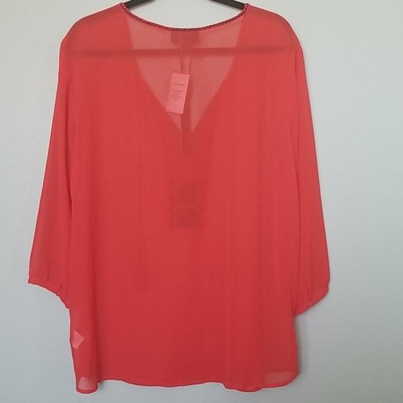I Jeans by Buffalo NWT Sheer red black Popover Boho Blouse Top Large - Picture 7 of 7